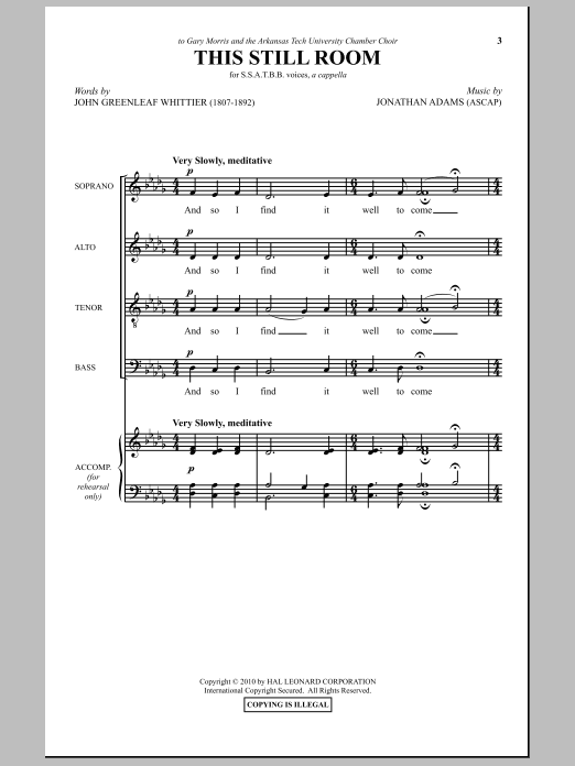 Download John Greenleaf Whittier This Still Room Sheet Music and learn how to play SATB Choir PDF digital score in minutes
