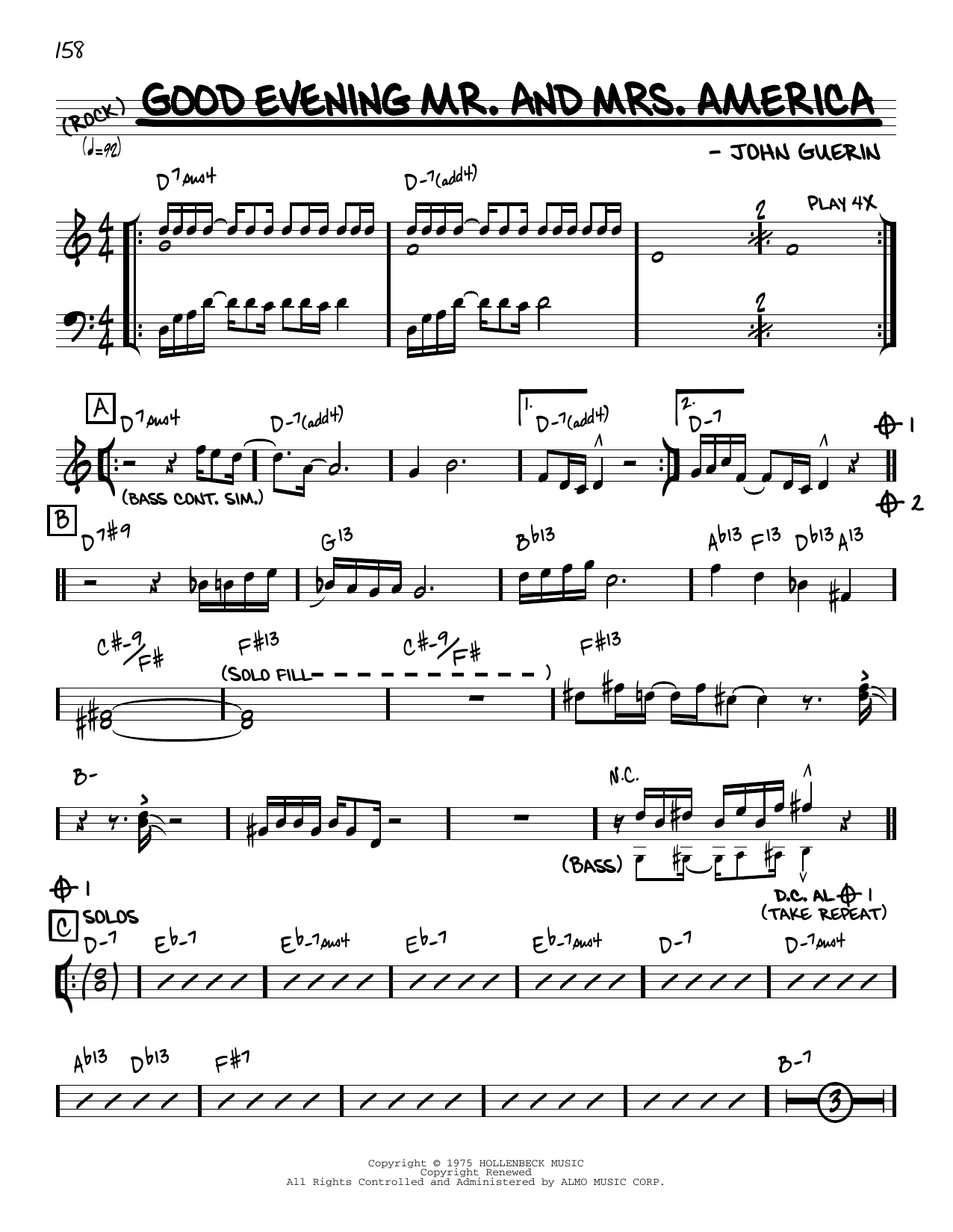 Download John Guerin Good Evening Mr. And Mrs. America [Reharmonized version] (arr. Jack Grassel) Sheet Music and learn how to play Real Book – Melody & Chords PDF digital score in minutes