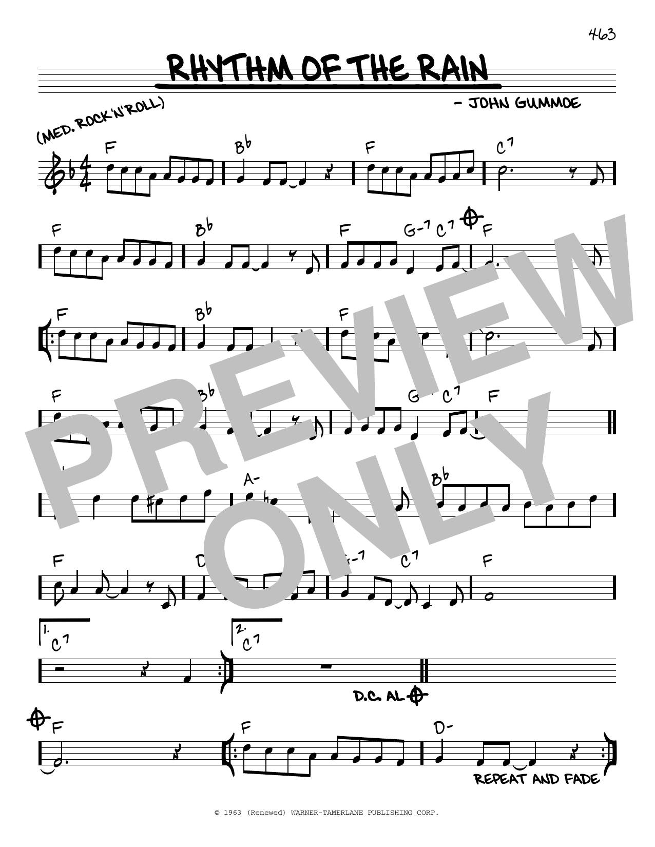 Download John Gummoe Rhythm Of The Rain Sheet Music and learn how to play Real Book – Melody & Chords PDF digital score in minutes