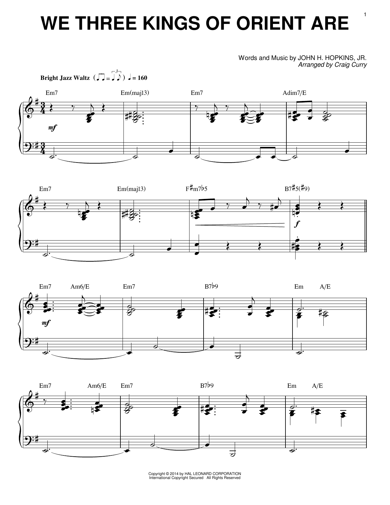 Download Craig Curry We Three Kings Of Orient Are Sheet Music and learn how to play Piano PDF digital score in minutes