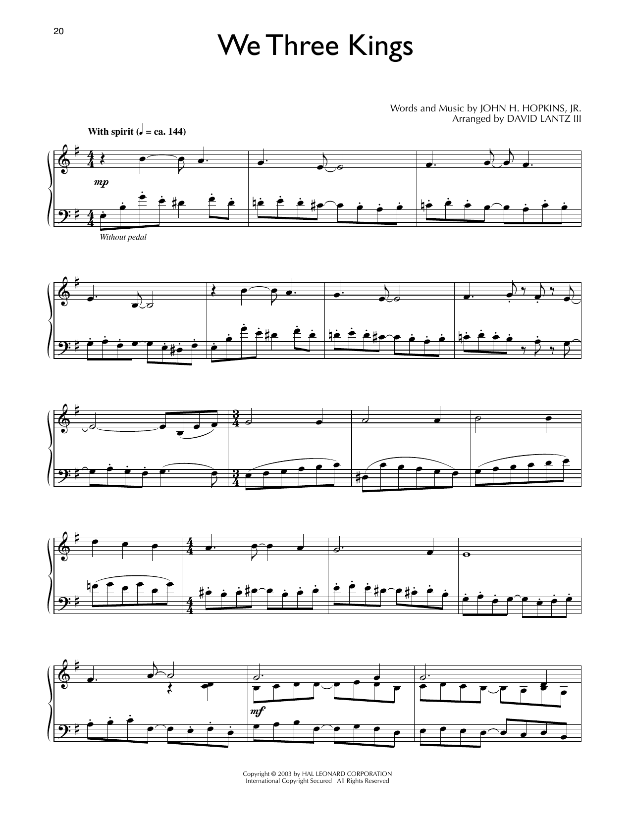 Download John H. Hopkins, Jr. We Three Kings Of Orient Are (arr. David Lantz III) Sheet Music and learn how to play Piano Solo PDF digital score in minutes