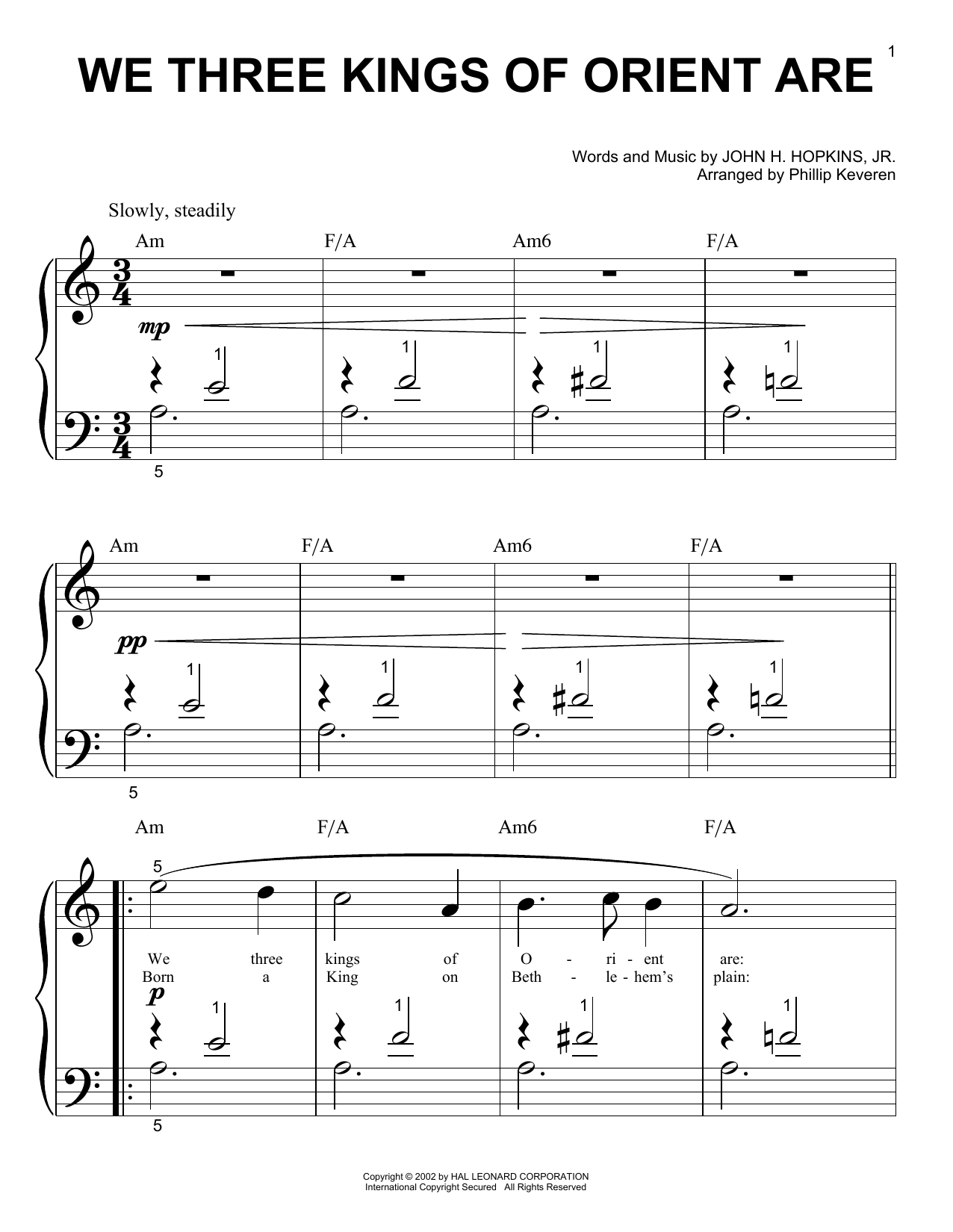 Download John H. Hopkins, Jr. We Three Kings Of Orient Are (arr. Phillip Keveren) Sheet Music and learn how to play Piano Solo PDF digital score in minutes