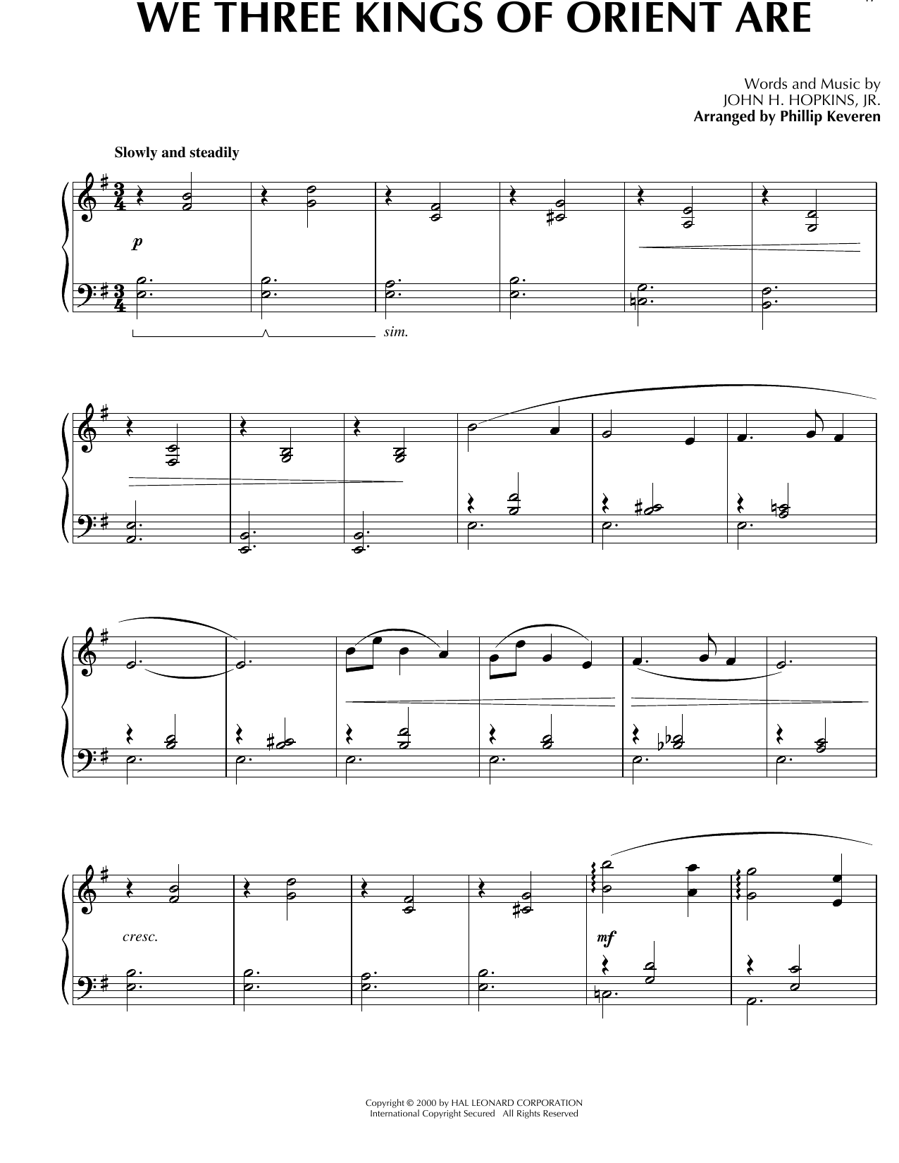 Download John H. Hopkins, Jr. We Three Kings Of Orient Are [Celtic version] (arr. Phillip Keveren) Sheet Music and learn how to play Piano Solo PDF digital score in minutes