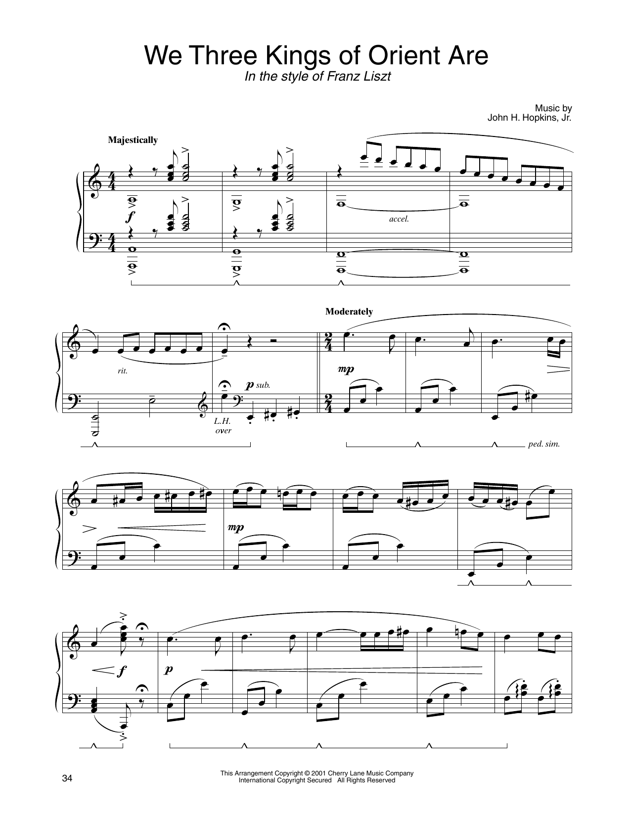 Download John H. Hopkins, Jr. We Three Kings Of Orient Are (in the style of Franz Liszt) (arr. Carol Klose) Sheet Music and learn how to play Piano Solo PDF digital score in minutes
