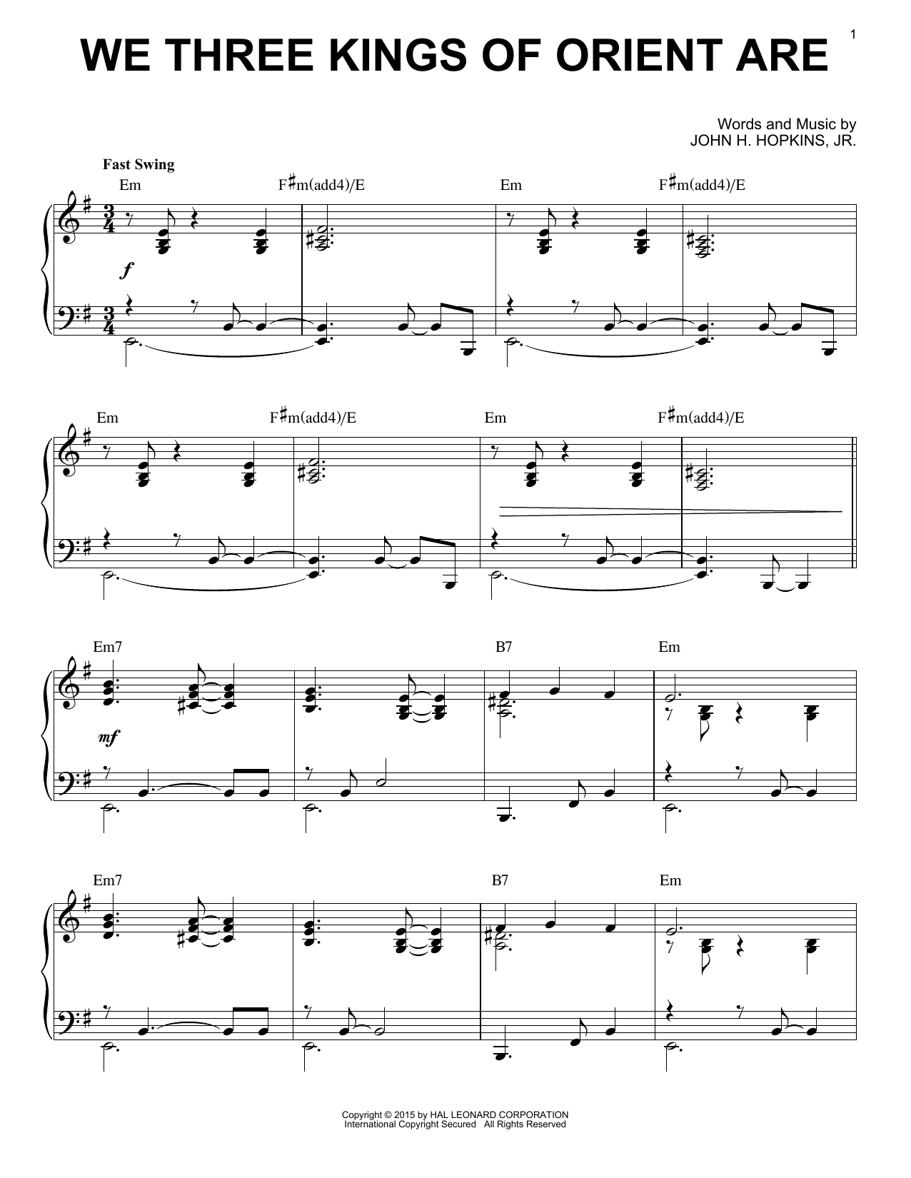 Download John H. Hopkins, Jr. We Three Kings Of Orient Are Sheet Music and learn how to play Piano PDF digital score in minutes