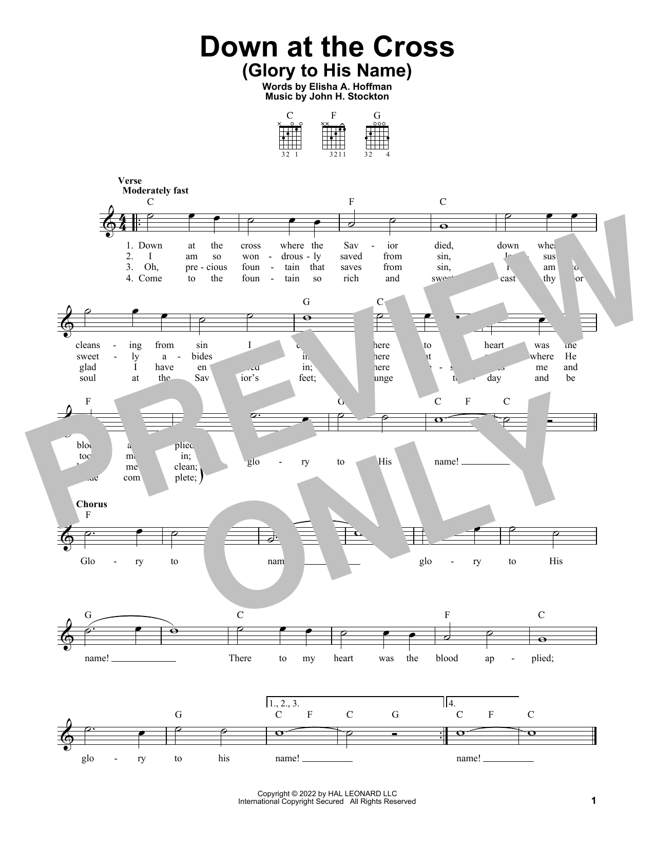 Download John H. Stockton Down At The Cross (Glory To His Name) Sheet Music and learn how to play Easy Guitar PDF digital score in minutes