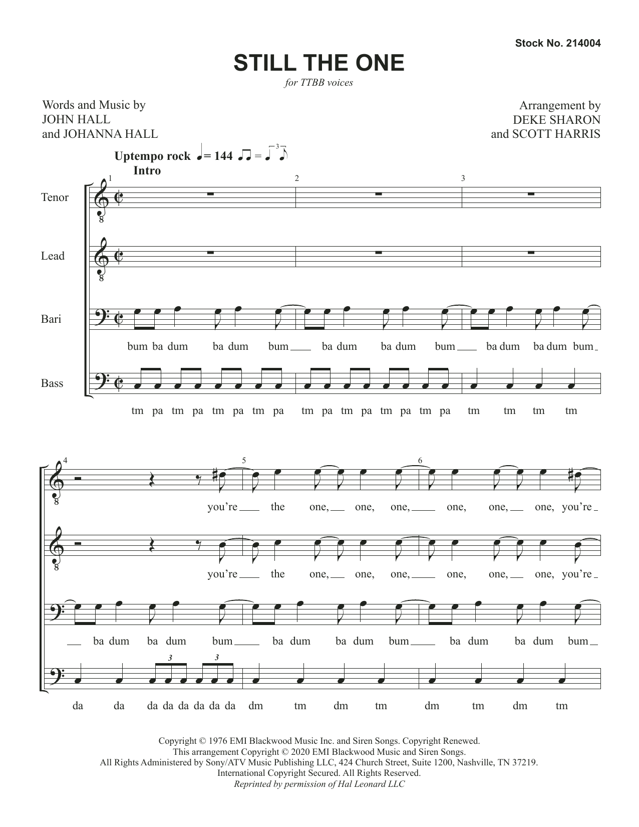 Download John Hall & Johanna Hall Still The One (arr. Deke Sharon & Scott Harris) Sheet Music and learn how to play SSAA Choir PDF digital score in minutes