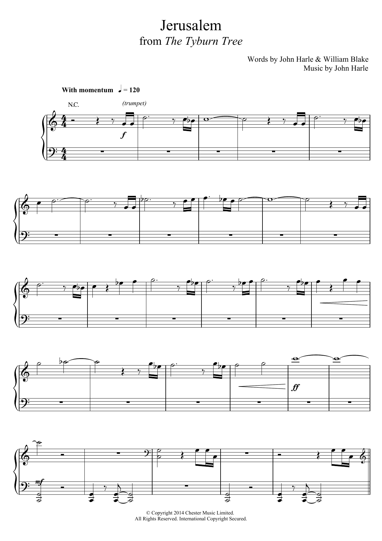 Download John Harle & Marc Almond Jerusalem Sheet Music and learn how to play Piano, Vocal & Guitar (Right-Hand Melody) PDF digital score in minutes