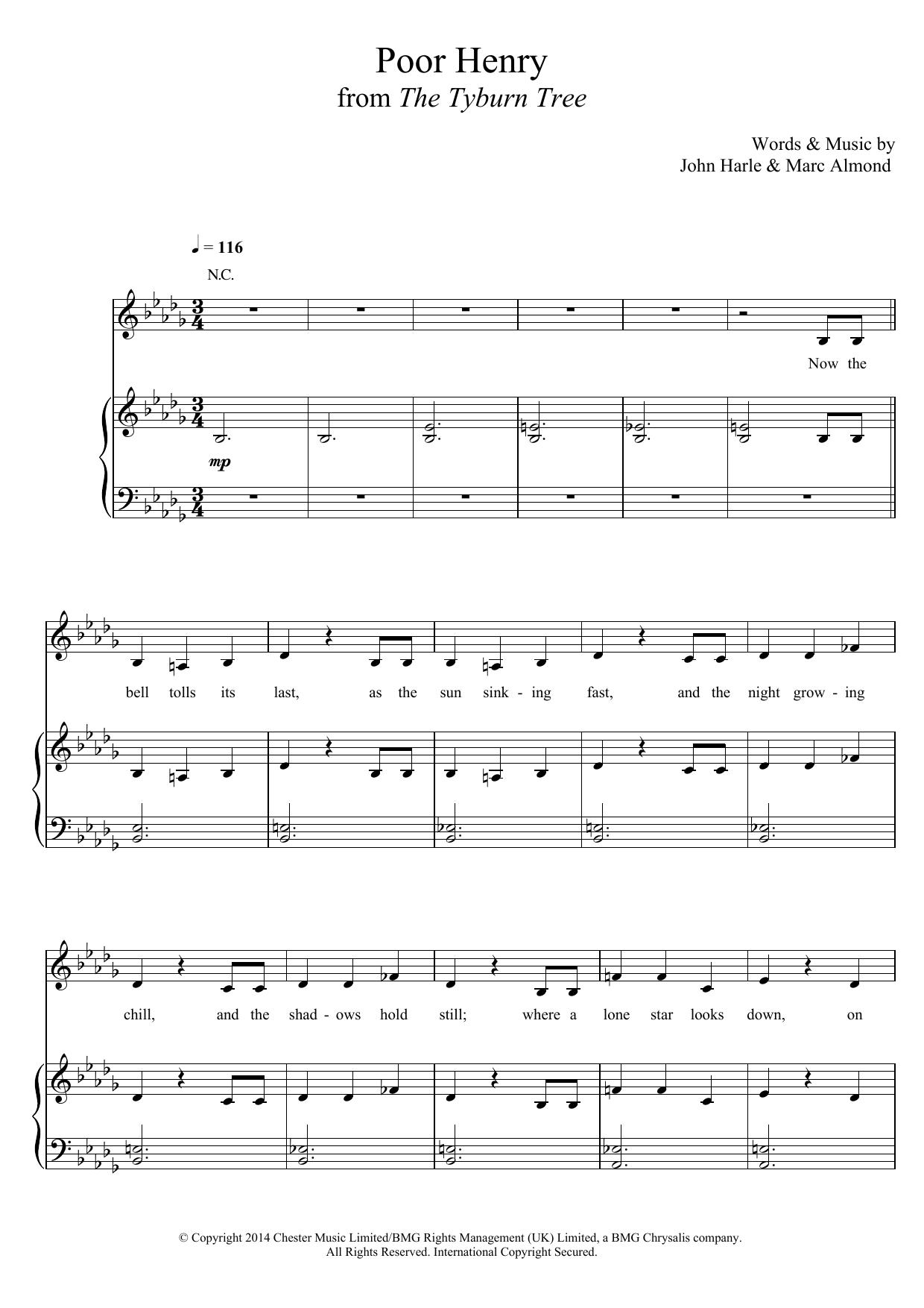 Download John Harle & Marc Almond Poor Henry Sheet Music and learn how to play Piano, Vocal & Guitar (Right-Hand Melody) PDF digital score in minutes