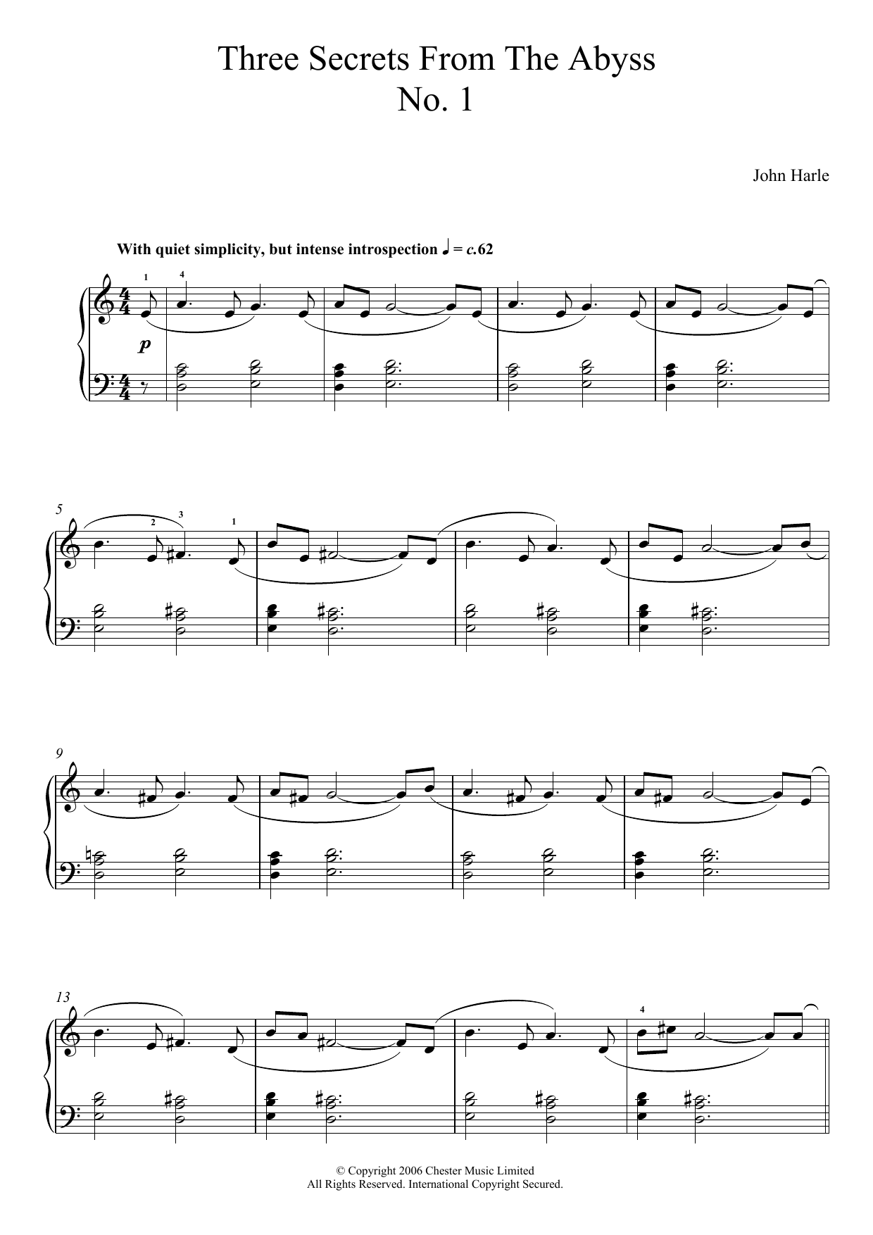 Download John Harle Three Secrets From The Abyss - No. 1 Sheet Music and learn how to play Piano PDF digital score in minutes