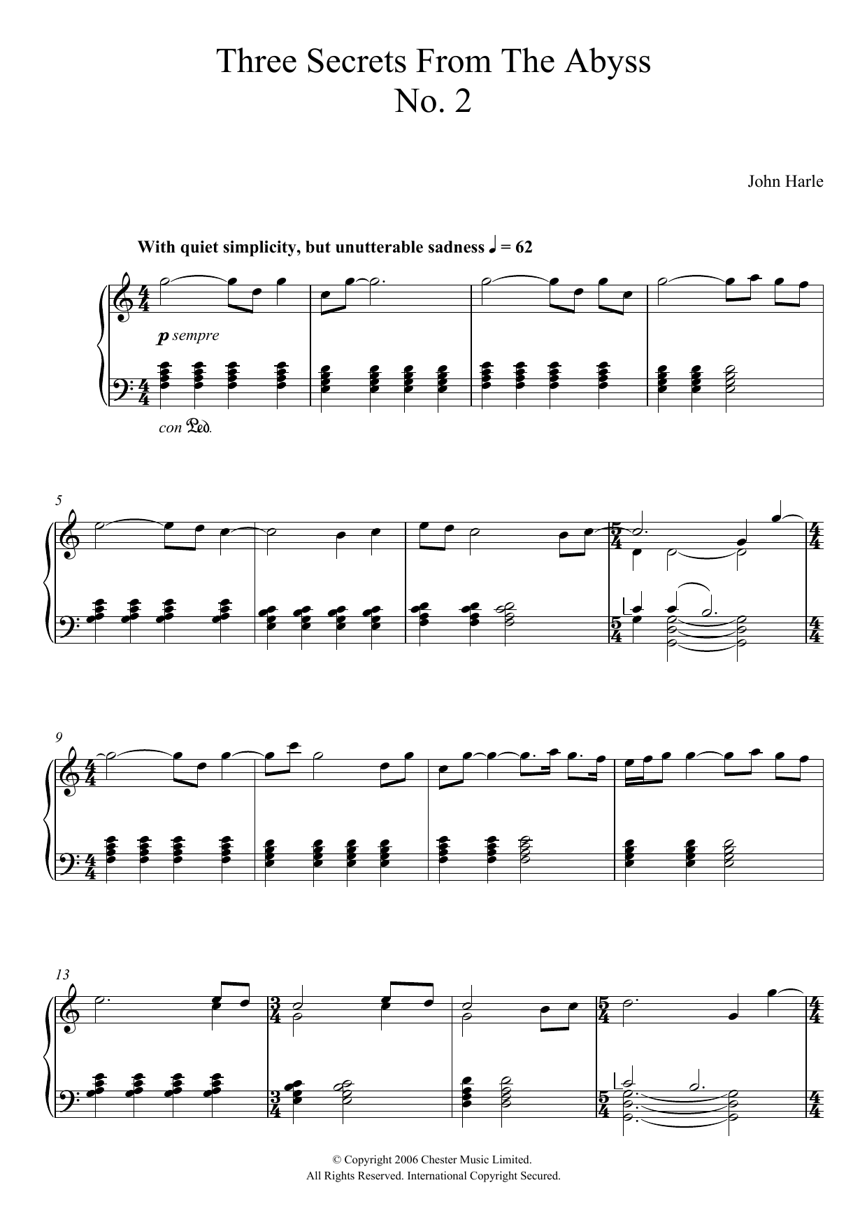 Download John Harle Three Secrets From The Abyss - No. 2 Sheet Music and learn how to play Piano PDF digital score in minutes