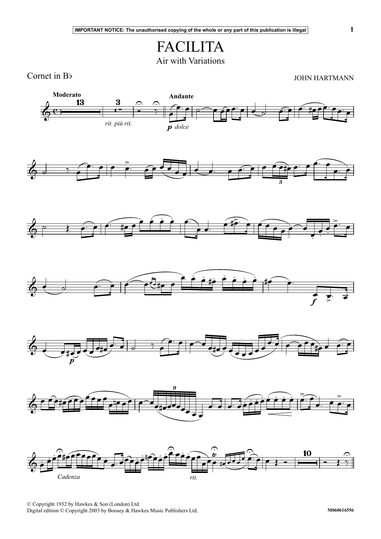 Download John Hartmann Facilita (Air With Variations) Sheet Music and learn how to play Instrumental Solo PDF digital score in minutes