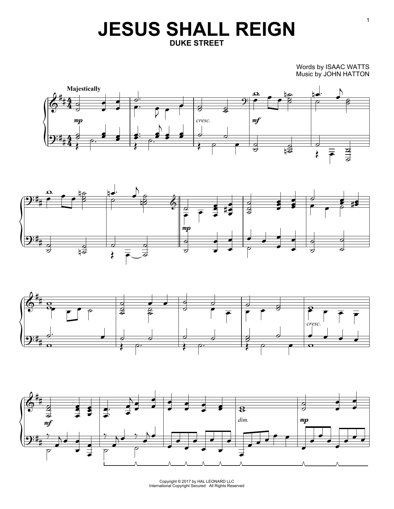 Download John Hatton Jesus Shall Reign Sheet Music and learn how to play Piano PDF digital score in minutes