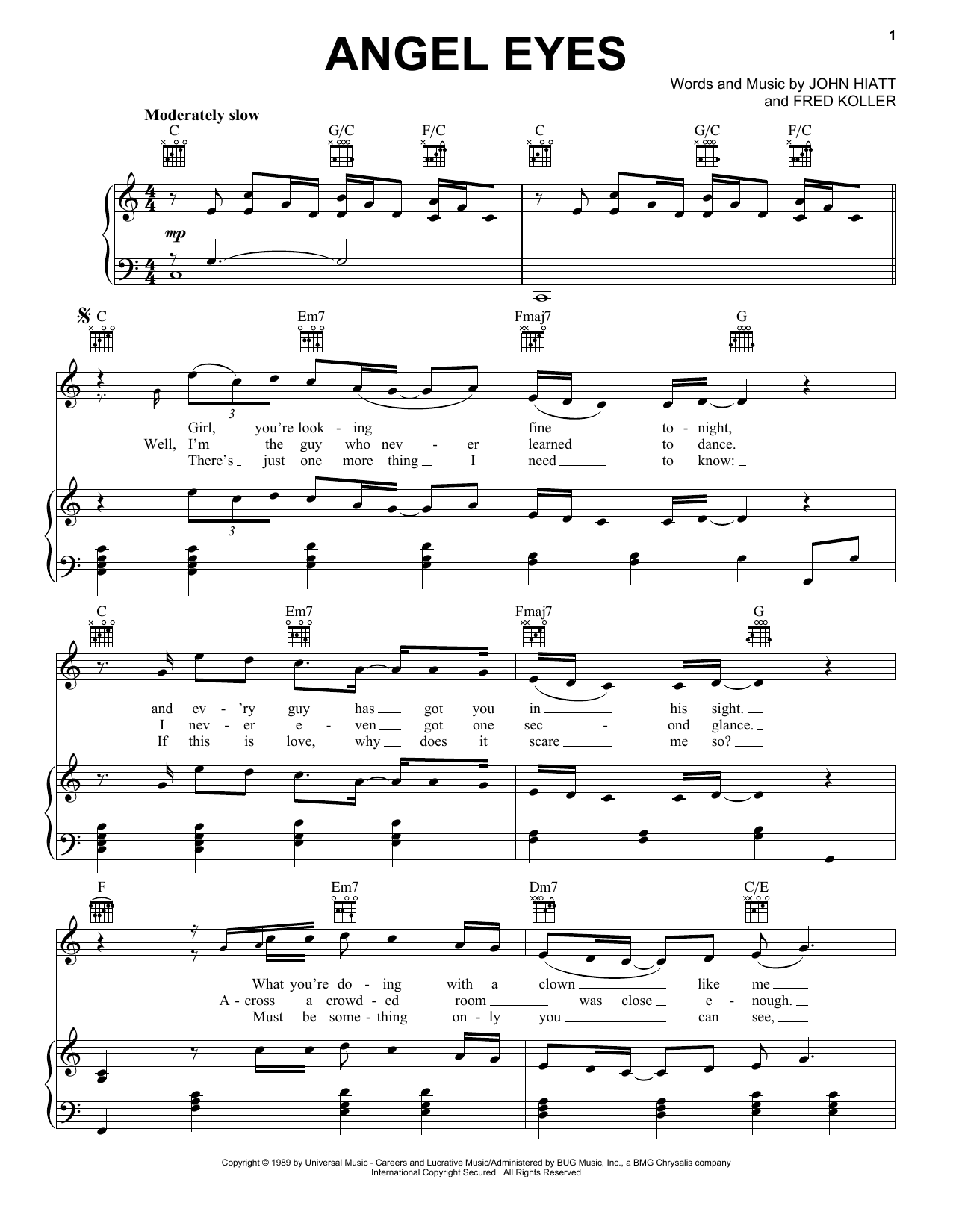 Download John Hiatt Angel Eyes Sheet Music and learn how to play Real Book – Melody, Lyrics & Chords PDF digital score in minutes