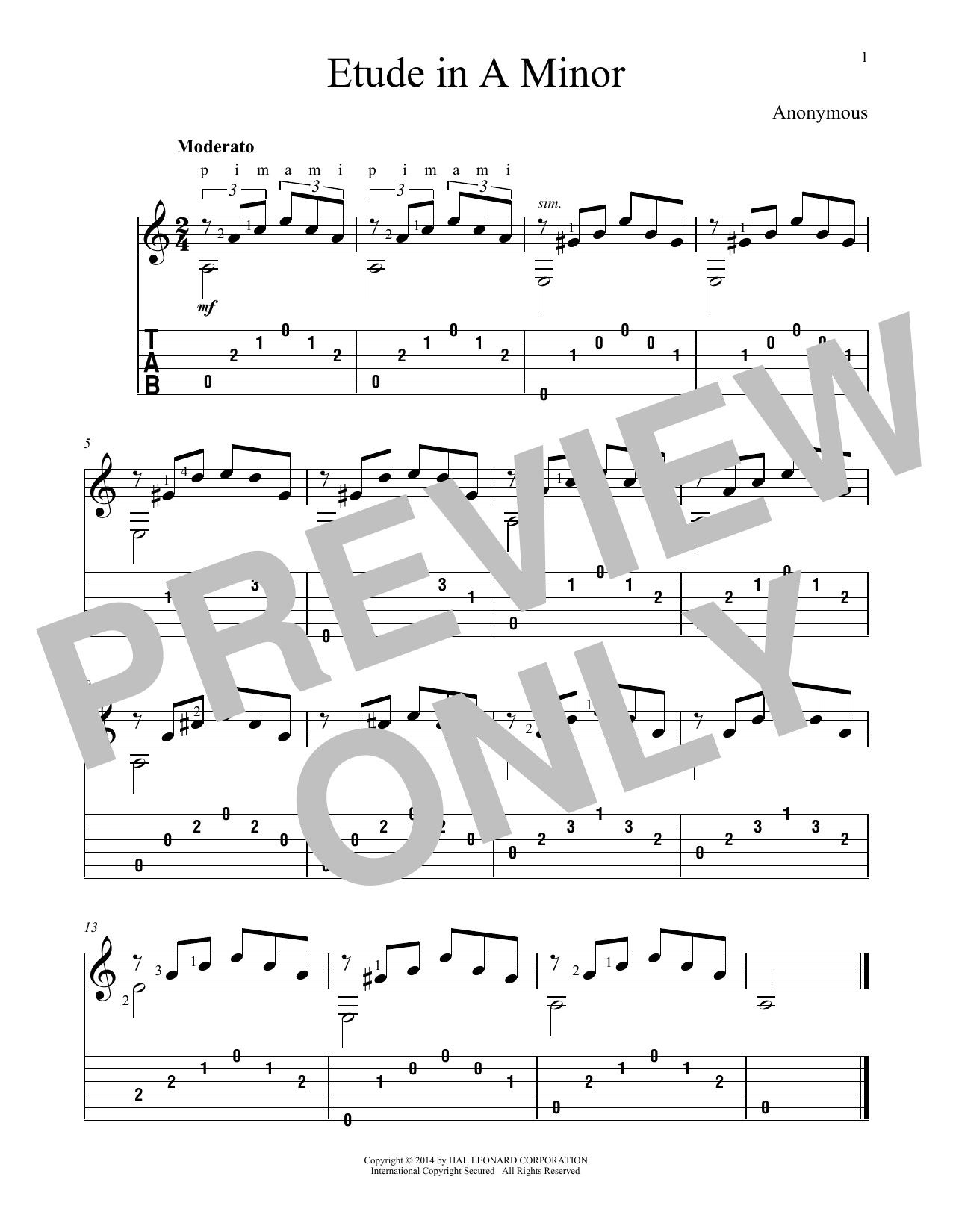 Download John Hill Etude In A Minor Sheet Music and learn how to play Guitar Tab PDF digital score in minutes