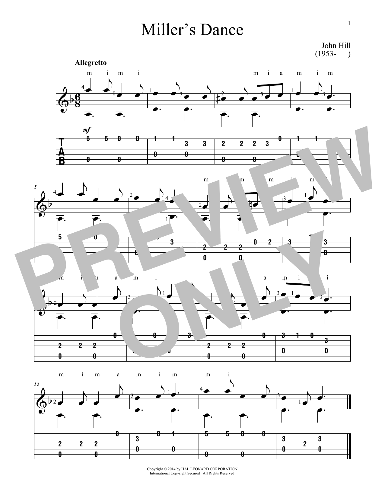 Download John Hill Miller's Dance Sheet Music and learn how to play Guitar Tab PDF digital score in minutes