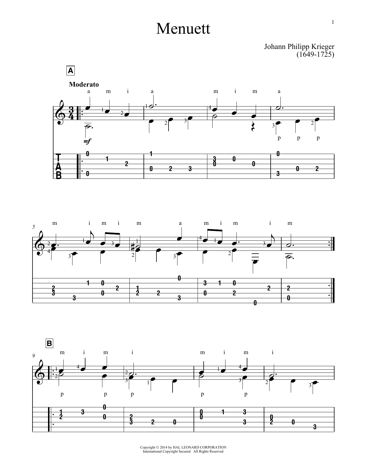 Download Johann Krieger Minuet Sheet Music and learn how to play Guitar Tab PDF digital score in minutes