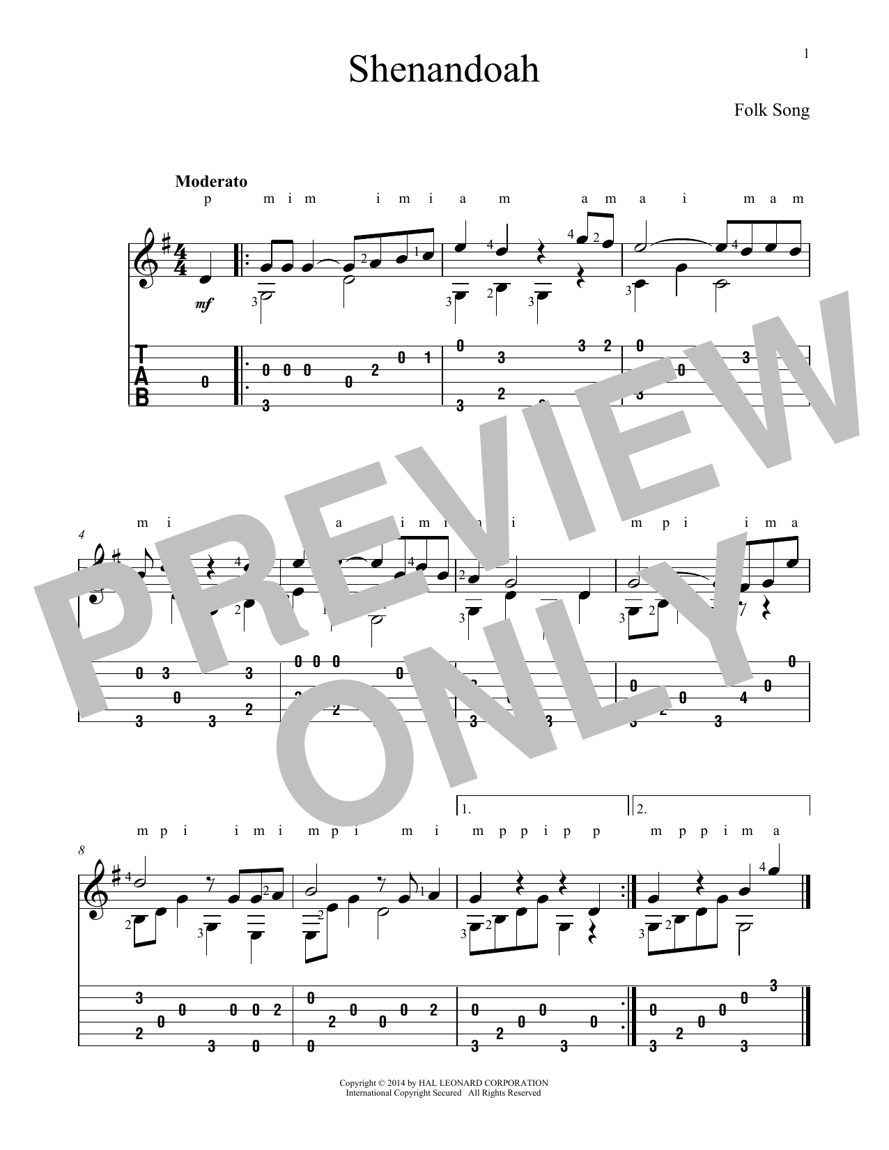 Download Traditional American Folksong Shenandoah Sheet Music and learn how to play Guitar Tab PDF digital score in minutes