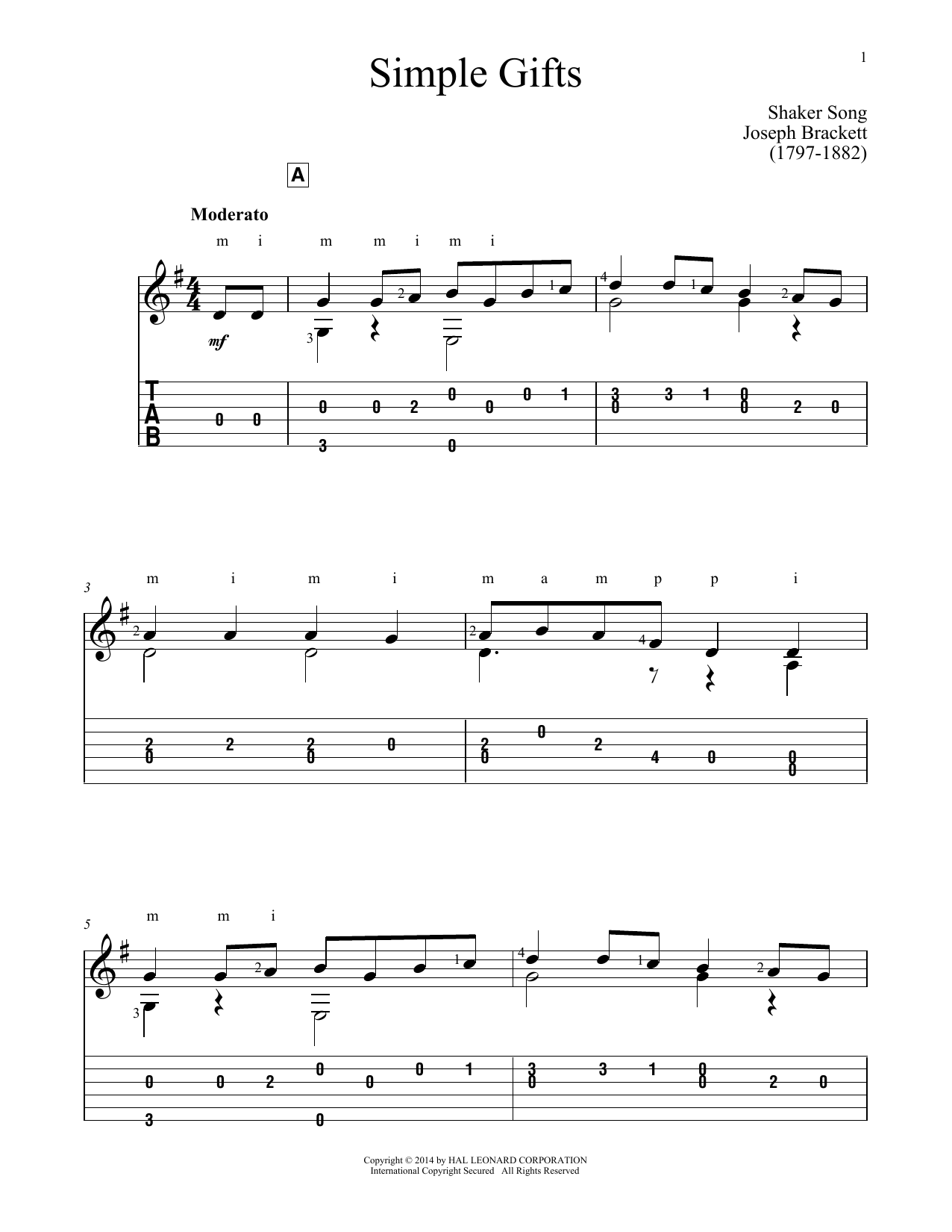 Download Traditional Shaker Hymn Simple Gifts Sheet Music and learn how to play Guitar Tab PDF digital score in minutes
