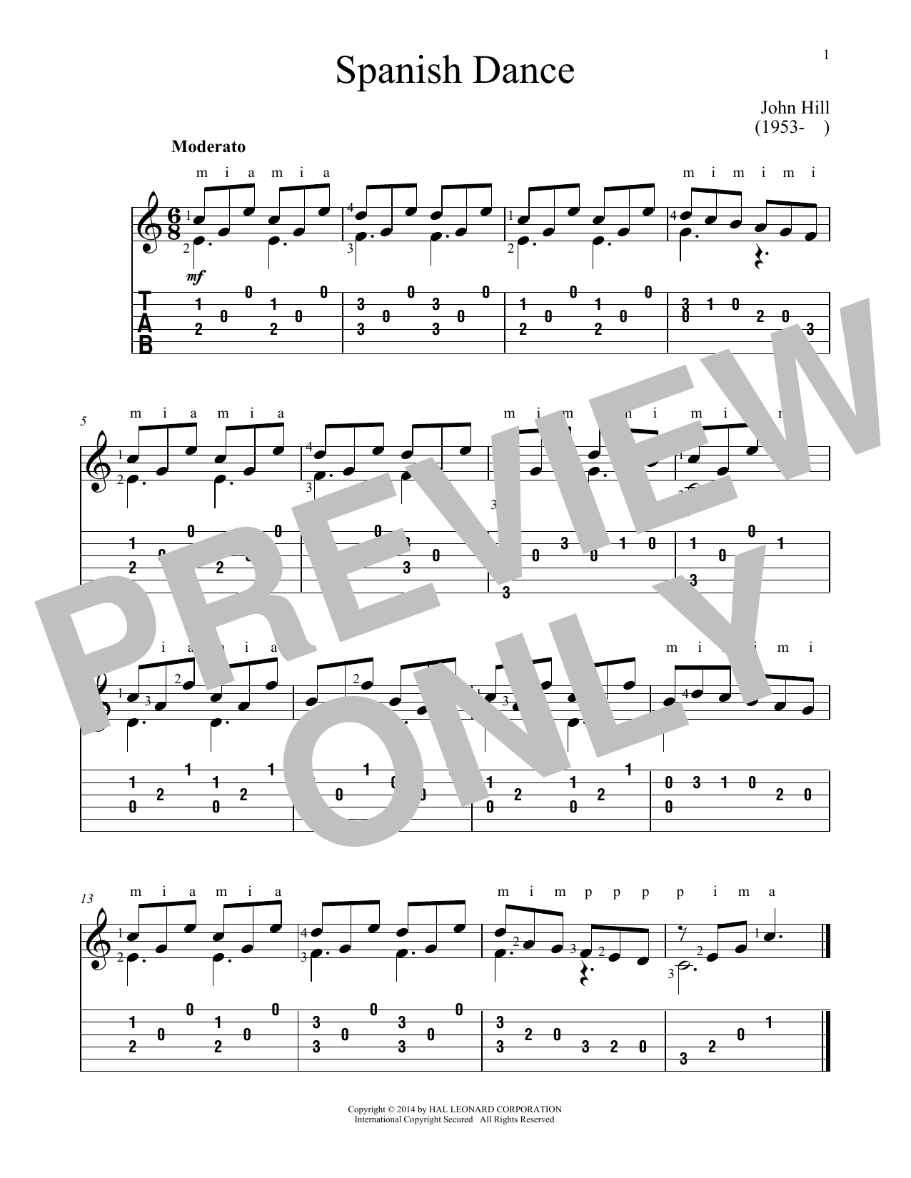 Download John Hill Spanish Dance Sheet Music and learn how to play Guitar Tab PDF digital score in minutes