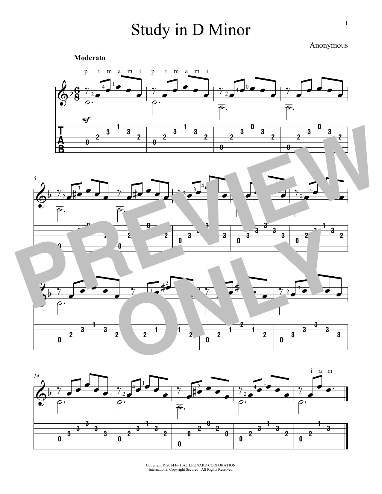 Download John Hill Study In D Minor Sheet Music and learn how to play Guitar Tab PDF digital score in minutes