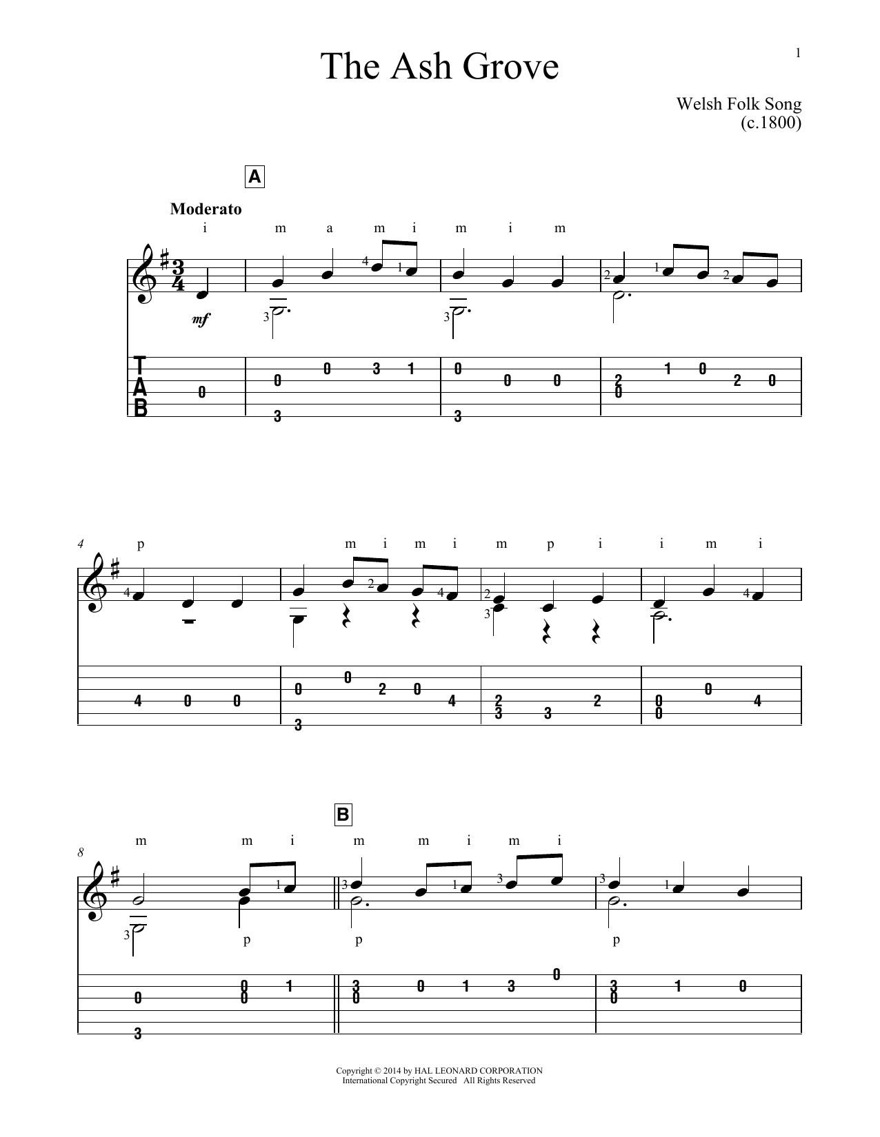 Download John Hill The Ash Grove Sheet Music and learn how to play Guitar Tab PDF digital score in minutes