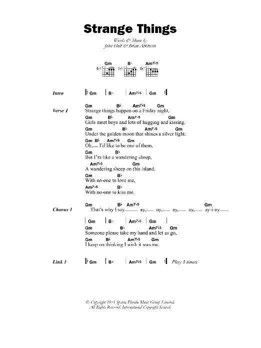 Download John Holt Strange Things Sheet Music and learn how to play Lyrics & Chords PDF digital score in minutes