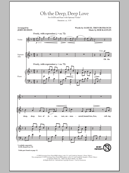 Download John Hudson Oh The Deep, Deep Love Sheet Music and learn how to play SATB Choir PDF digital score in minutes