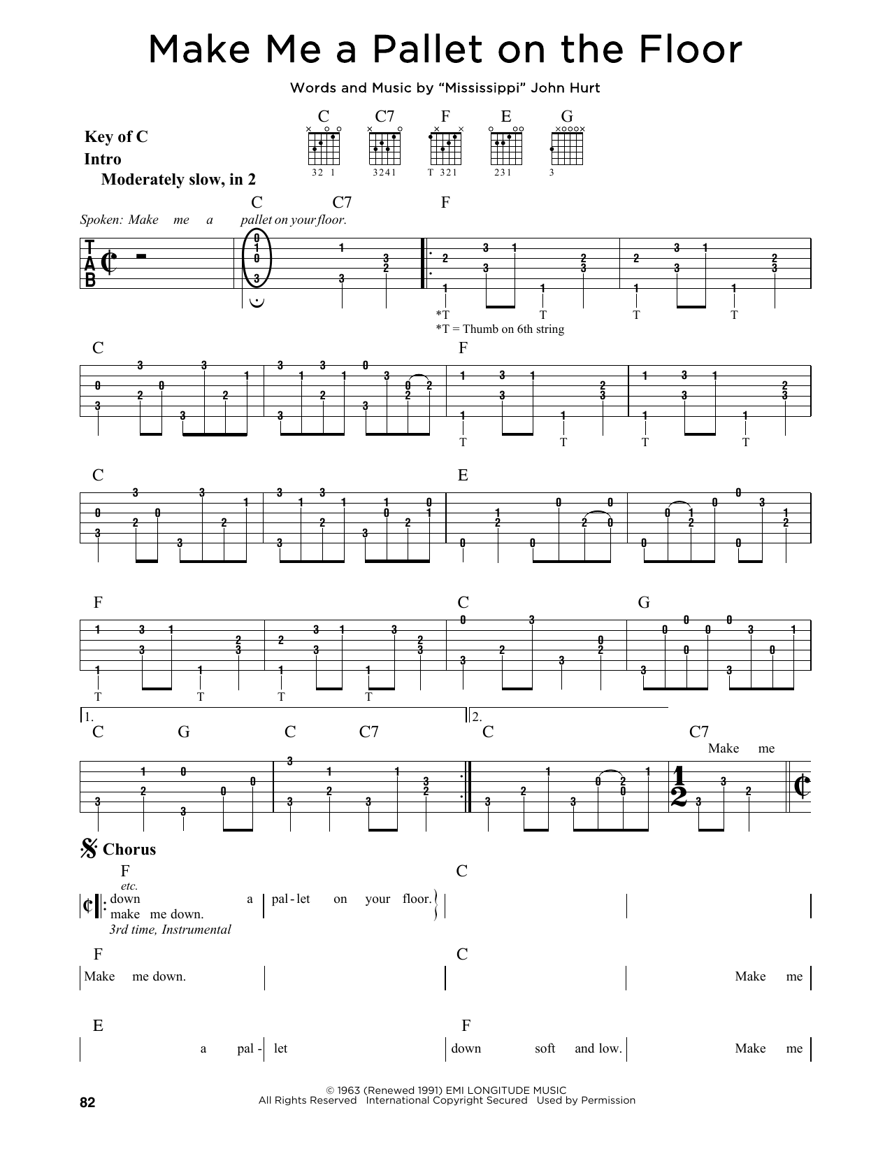 Download John Hurt Make Me A Pallet On The Floor Sheet Music and learn how to play Guitar Lead Sheet PDF digital score in minutes