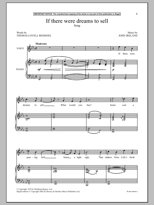 Download John Ireland If There Were Dreams To Sell Sheet Music and learn how to play Piano & Vocal PDF digital score in minutes