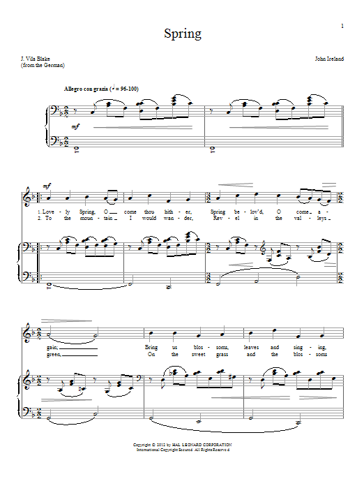 Download John Ireland Spring Sheet Music and learn how to play Piano & Vocal PDF digital score in minutes