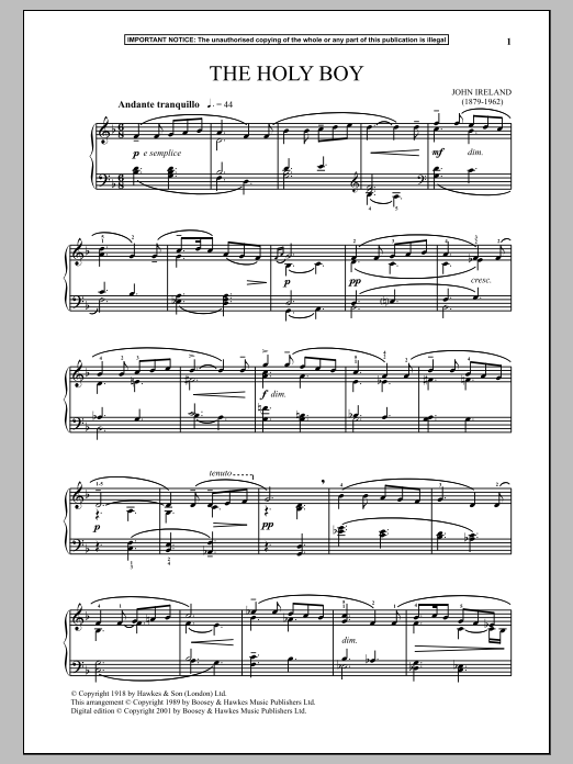 Download John Ireland The Holy Boy Sheet Music and learn how to play Piano PDF digital score in minutes