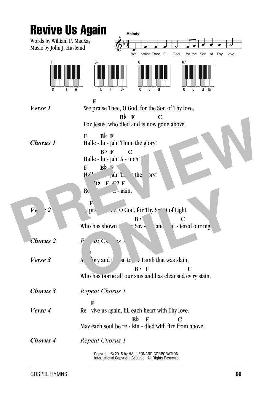Download John J. Husband Revive Us Again Sheet Music and learn how to play Lyrics & Piano Chords PDF digital score in minutes