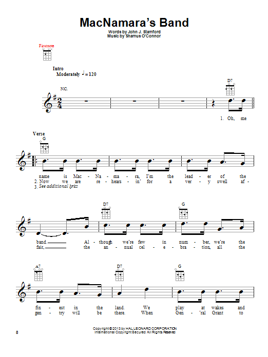 Download John J. Stamford MacNamara's Band Sheet Music and learn how to play Ukulele PDF digital score in minutes