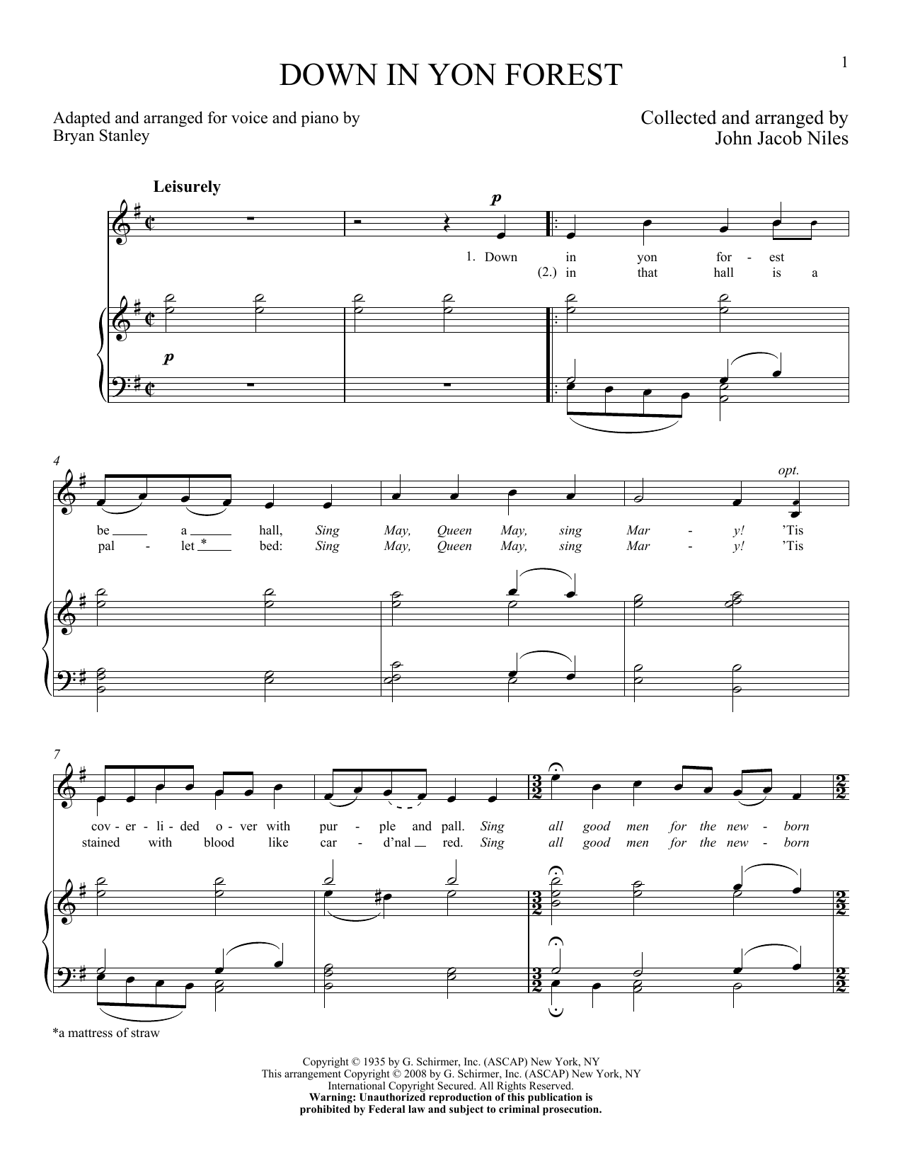 Download John Jacob Niles Down In Yon Forest Sheet Music and learn how to play Piano & Vocal PDF digital score in minutes