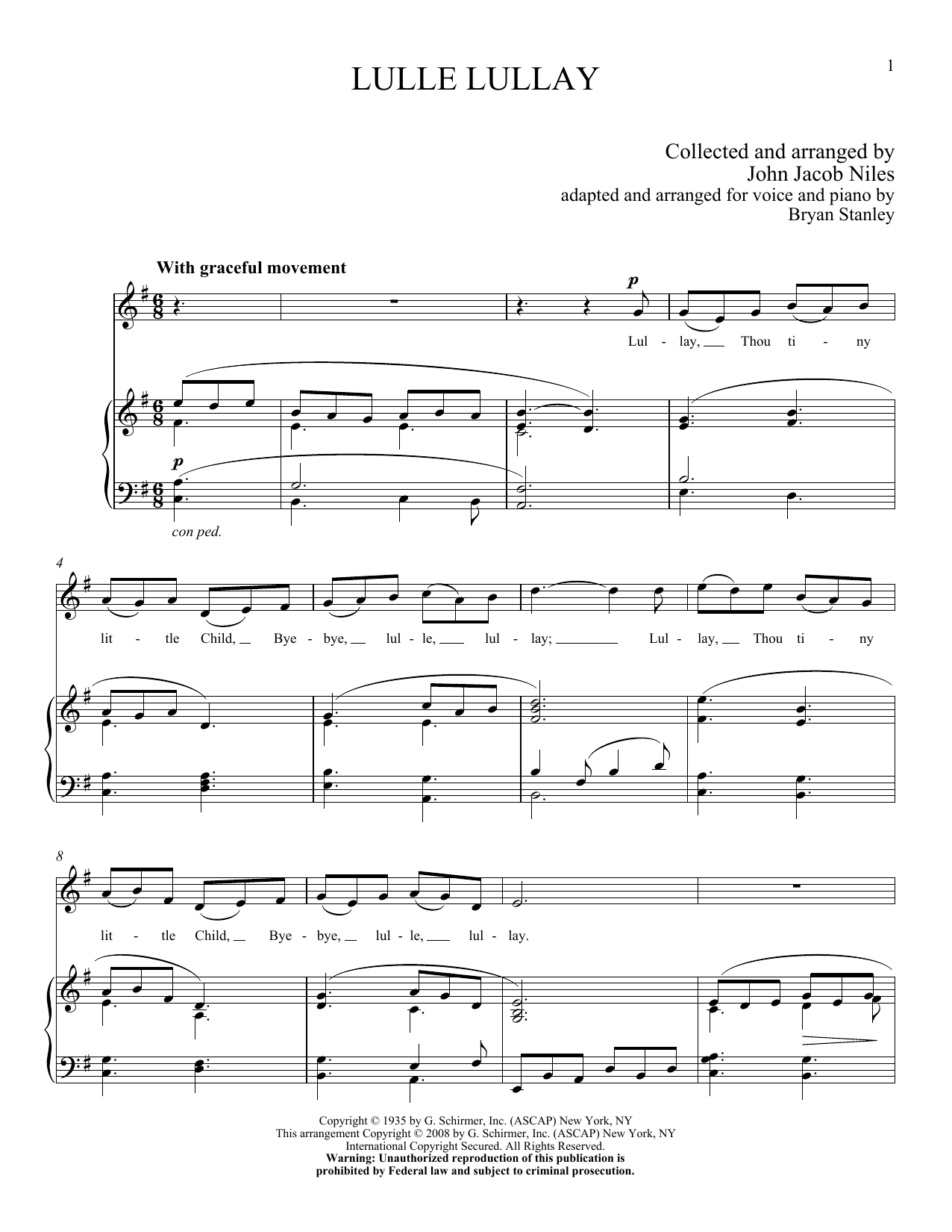 Download John Jacob Niles Lulle Lullay Sheet Music and learn how to play Piano & Vocal PDF digital score in minutes