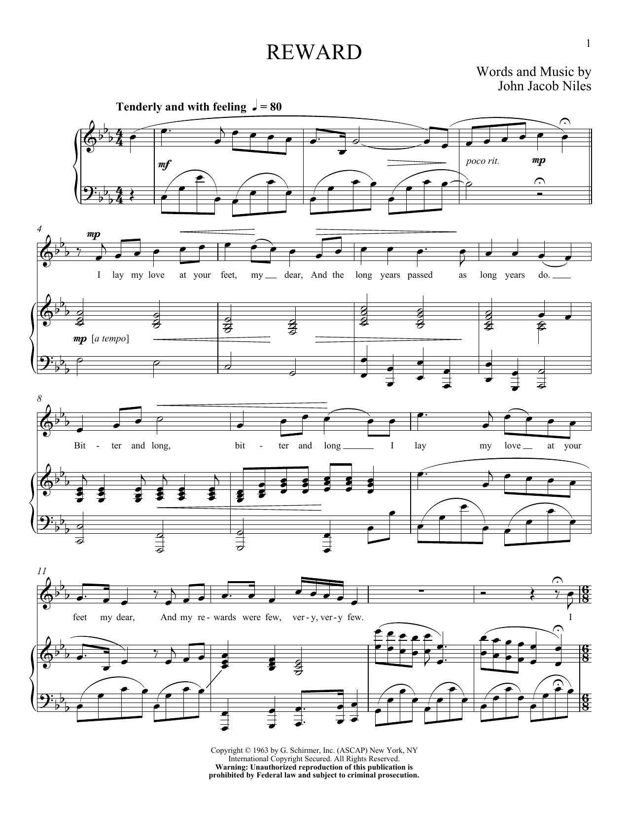 Download Richard Walters Reward Sheet Music and learn how to play Piano & Vocal PDF digital score in minutes