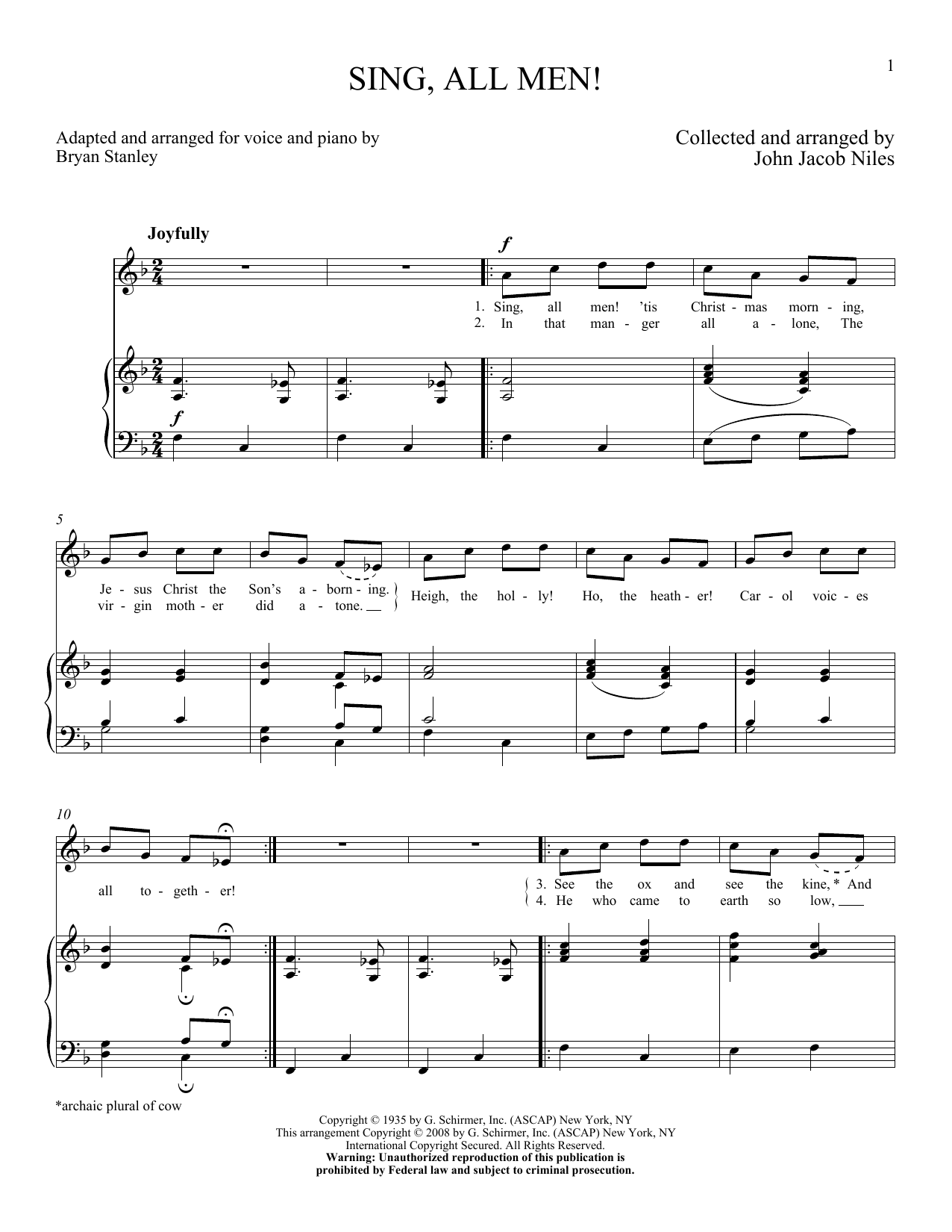 Download John Jacob Niles Sing, All Men! Sheet Music and learn how to play Piano & Vocal PDF digital score in minutes