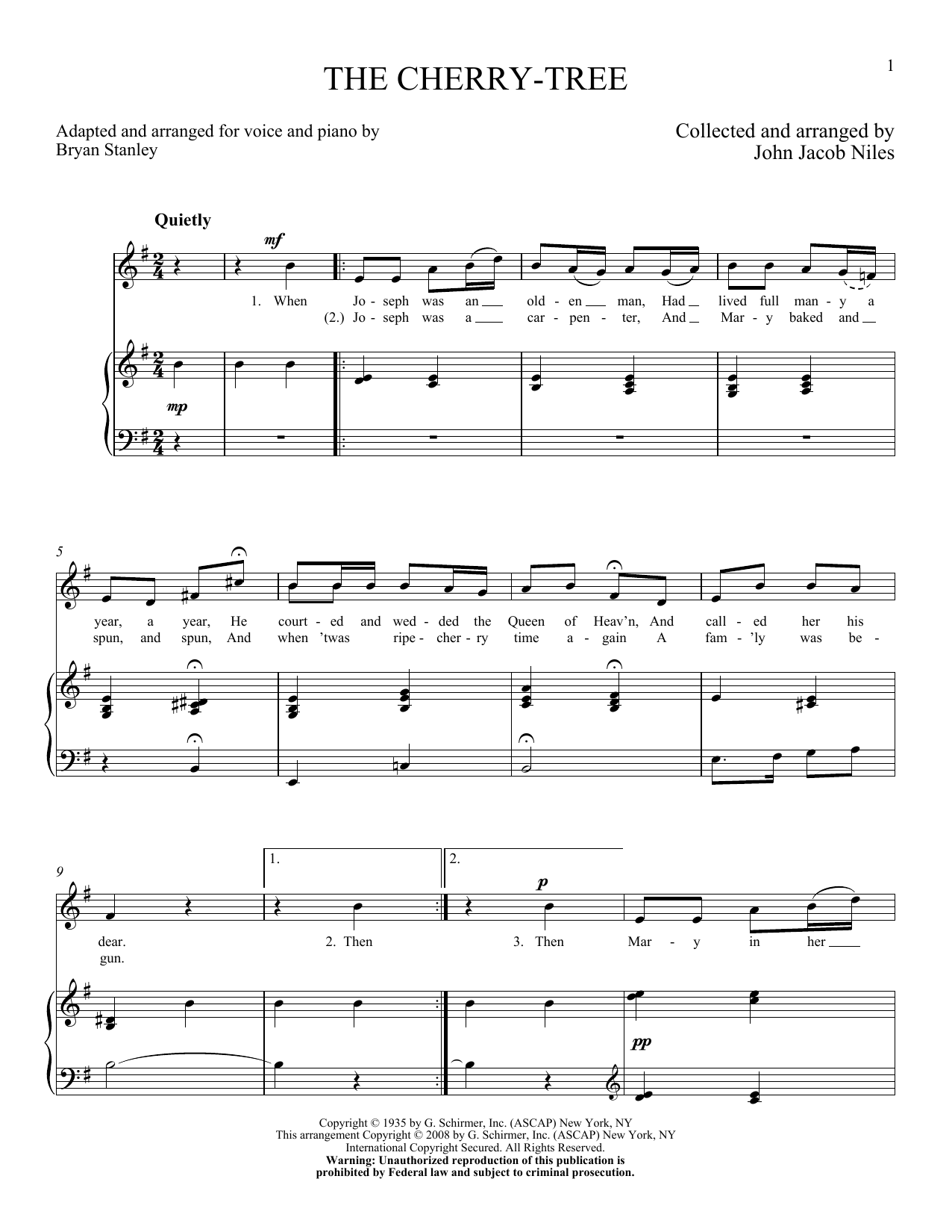 Download John Jacob Niles The Cherry-Tree Sheet Music and learn how to play Piano & Vocal PDF digital score in minutes