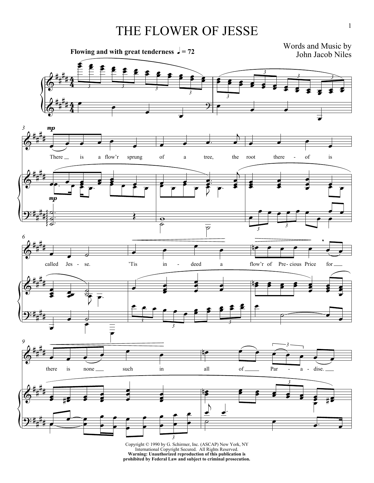 Download John Jacob Niles The Flower Of Jesse Sheet Music and learn how to play Piano & Vocal PDF digital score in minutes