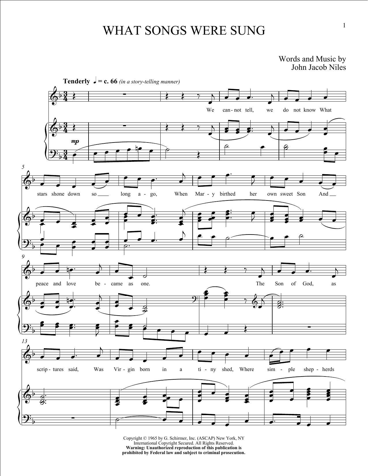 Download John Jacob Niles What Songs Were Sung Sheet Music and learn how to play Piano & Vocal PDF digital score in minutes