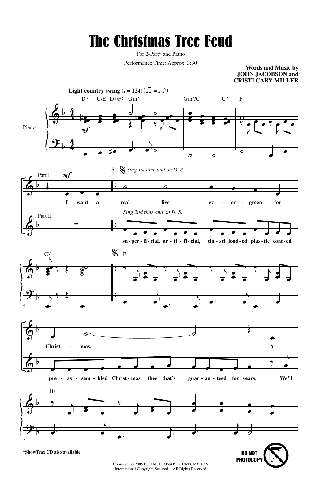 Download John Jacobson and Cristi Cary Miller The Christmas Tree Feud Sheet Music and learn how to play 2-Part Choir PDF digital score in minutes