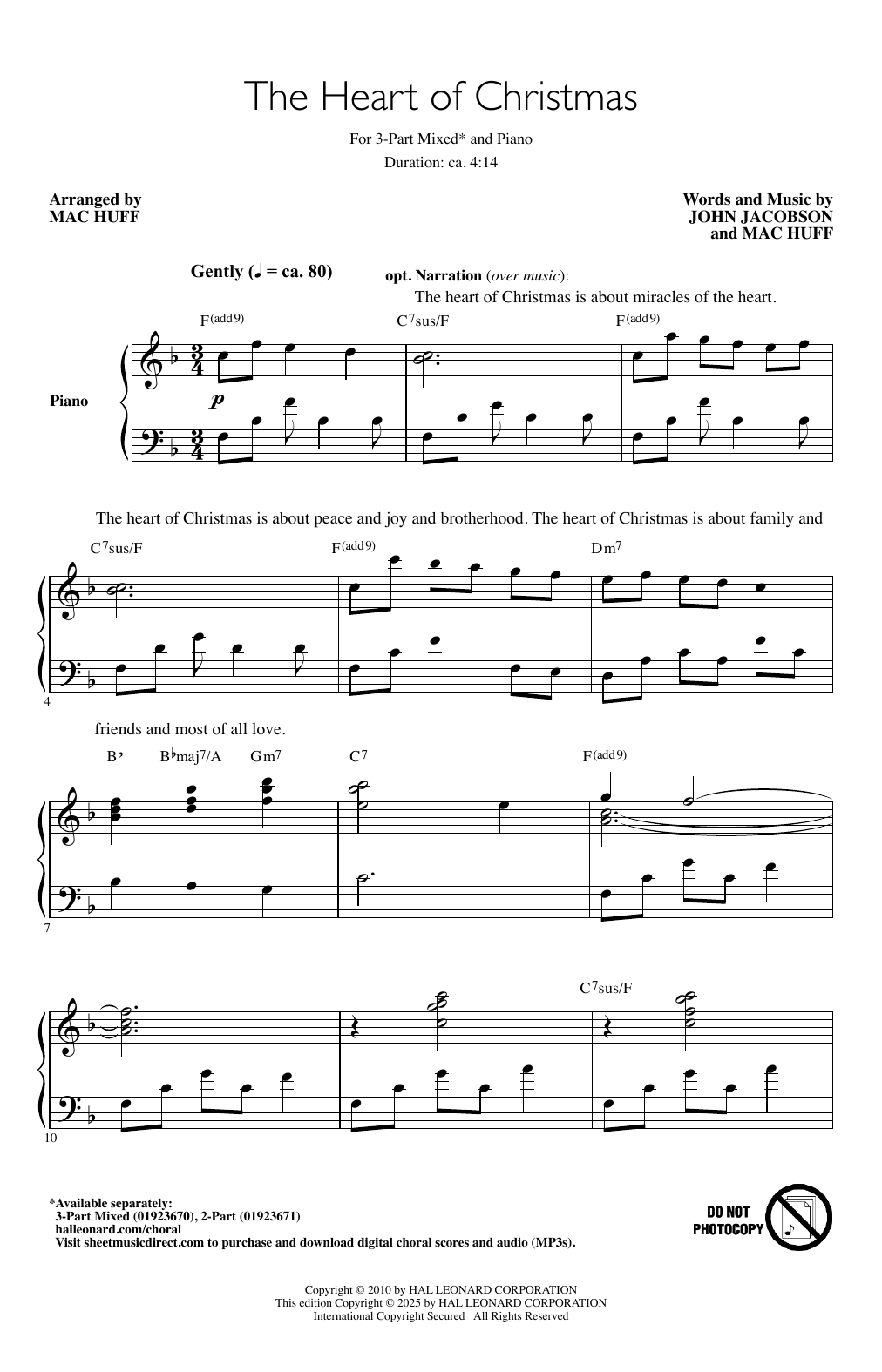 Download John Jacobson and Mac Huff The Heart Of Christmas Sheet Music and learn how to play 2-Part Choir PDF digital score in minutes