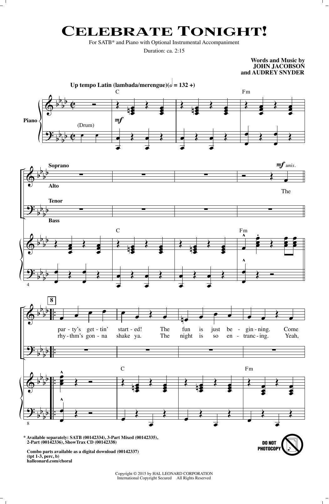 Download John Jacobson Celebrate Tonight! Sheet Music and learn how to play 3-Part Mixed PDF digital score in minutes