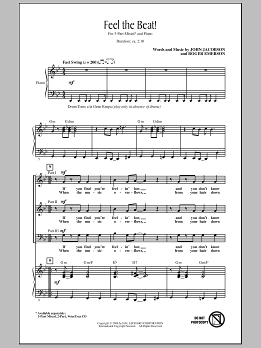 Download John Jacobson Feel The Beat! Sheet Music and learn how to play 3-Part Mixed Choir PDF digital score in minutes