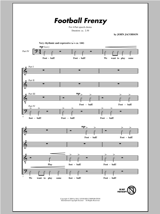 Download John Jacobson Football Frenzy Sheet Music and learn how to play 4-Part PDF digital score in minutes