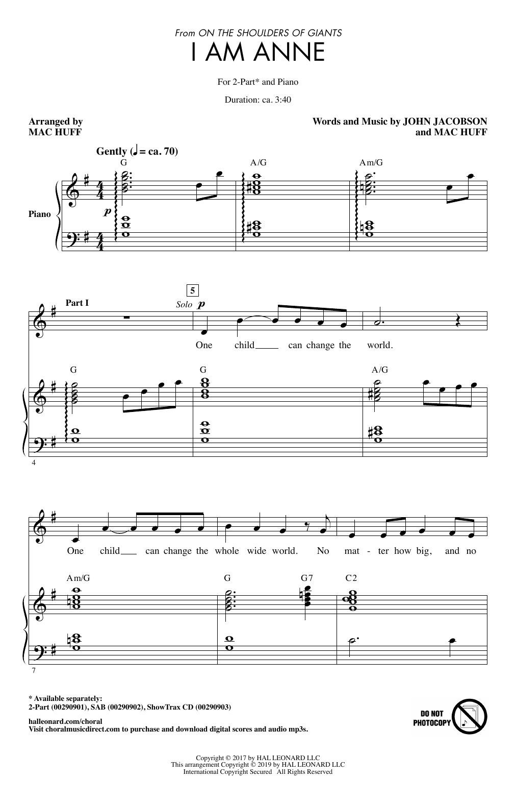 Download John Jacobson I Am Anne (from On The Shoulders Of Giants) (arr. Mac Huff) Sheet Music and learn how to play SAB Choir PDF digital score in minutes