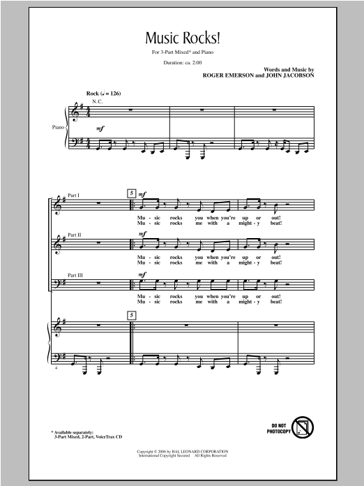 Download John Jacobson Music Rocks! Sheet Music and learn how to play 3-Part Mixed PDF digital score in minutes