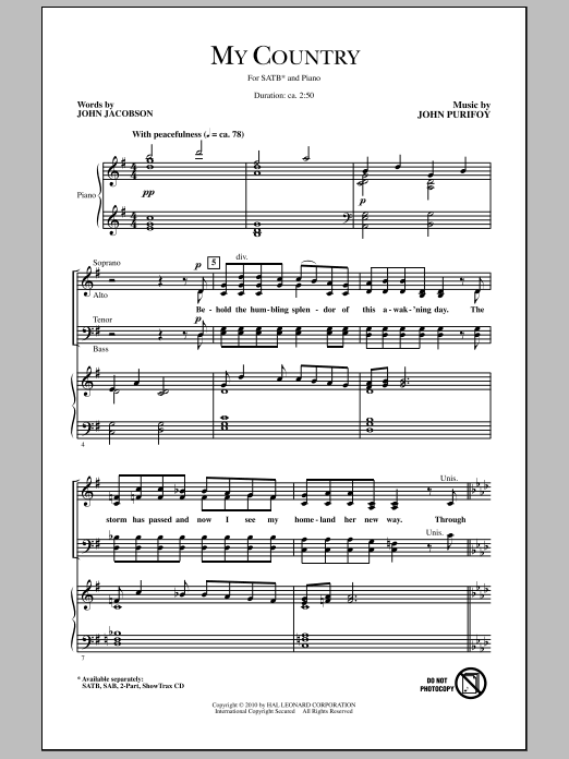 Download John Jacobson My Country Sheet Music and learn how to play SATB Choir PDF digital score in minutes