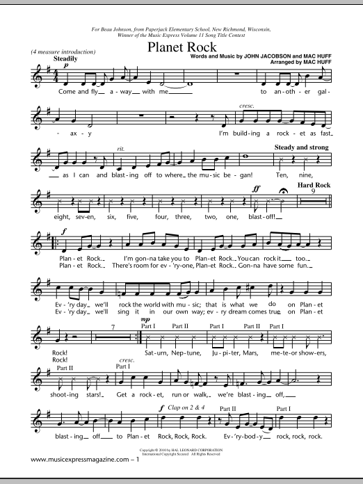 Download John Jacobson Planet Rock Sheet Music and learn how to play Easy Piano PDF digital score in minutes